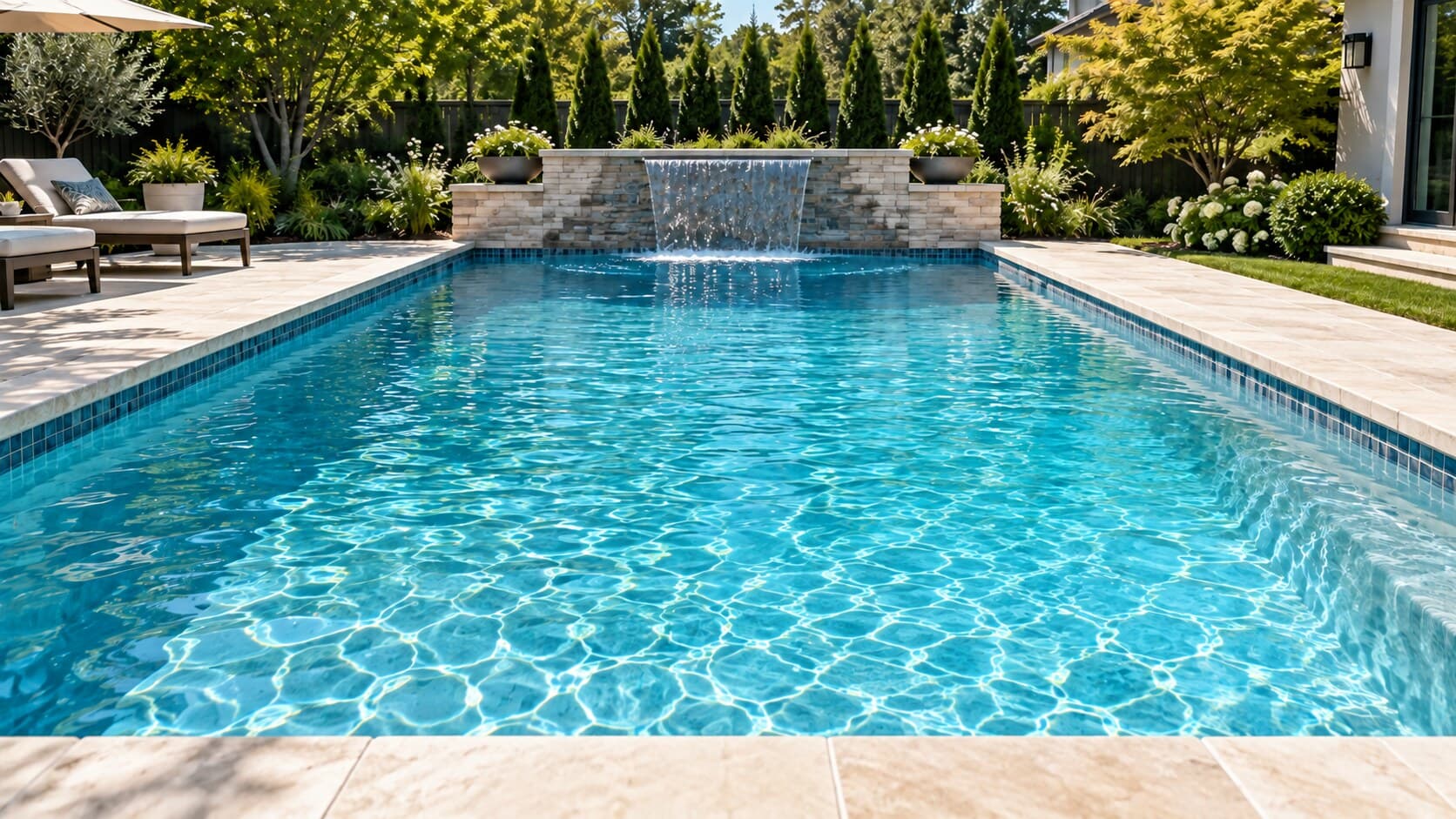Clean residential pool with clear, brilliant blue water